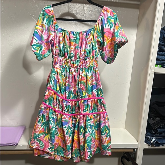 She + Sky Pink Ruffled Sundress with Flutter Sleeves - Picture 6 of 6